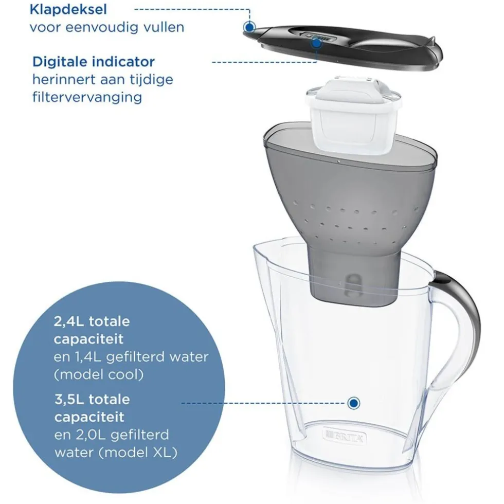 brita-waterfilterkan-marella-c-nIBjGPjR-3.webp Discount BRITA Waterfilterkan Marella Cool 2.4L Grijs Incl. 3 MAXTRA PRO Waterfilterpatroon