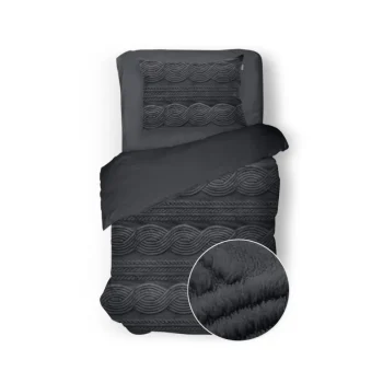 Online Eleganzzz Dekbedovertrek Jacquard Teddy Pluche - Dark Grey 140x200/220cm