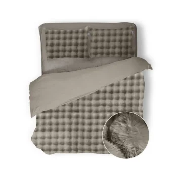 Online Eleganzzz Dekbedovertrek Shiny Bubble Pom Pom Flanel Fleece - Beige 200x200/220cm