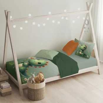Online Eleganzzz Kinder Dekbedovertrek Micropercal Sleeposaurus - Green 140x220/240cm