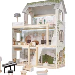 Online Ikonka Luxe Boho Stijl XL Houten Poppenhuis Met Meubels Met LED Verlichting