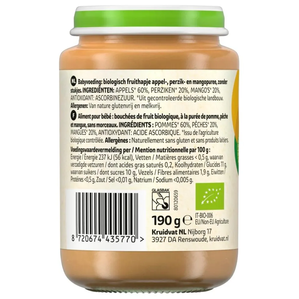 kruidvat-6m-bio-appel-perzik-AbkAcbQn-1.webp Discount Kruidvat 6+M Bio Appel, Perzik & Mango Fruithapje