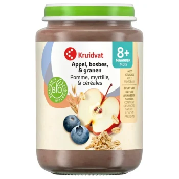 Best Kruidvat 8+M Bio Appel, Bosbes & Granen Fruithapje