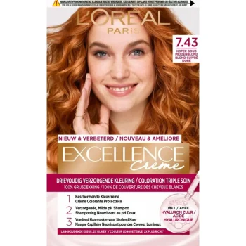 New Excellence L'Oréal Paris Crème 7.43 Koper Goudblond Permanente Haarverf