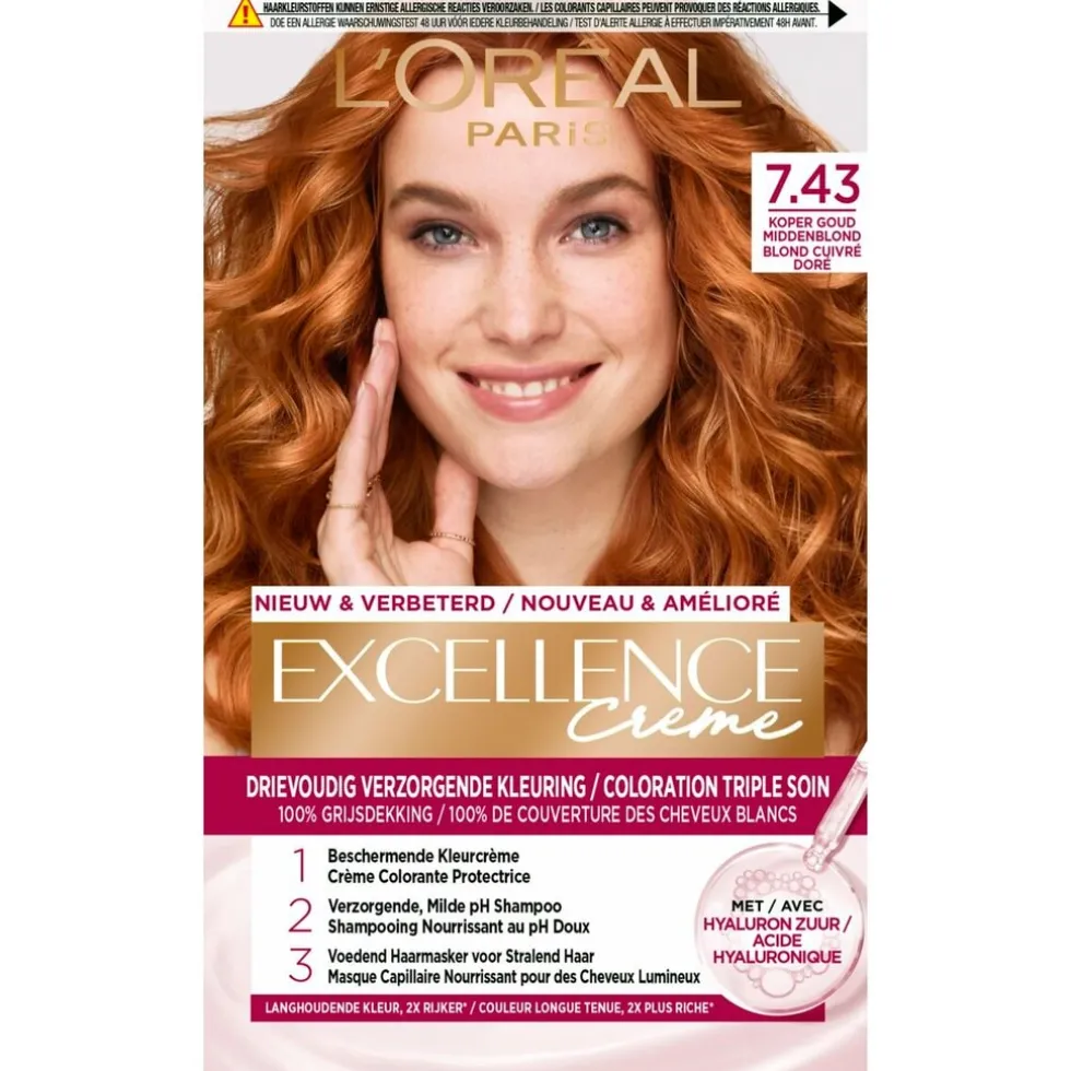 loral-paris-excellence-crme-74-GJGVvrCF-0.webp New Excellence L'Oréal Paris Crème 7.43 Koper Goudblond Permanente Haarverf