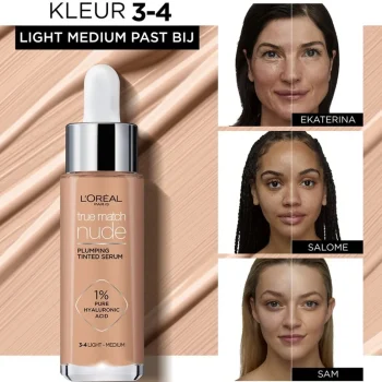 Hot L'Oreal L'Oréal Paris True Match Nude 3-4 Light Medium Plumping Tinted Serum