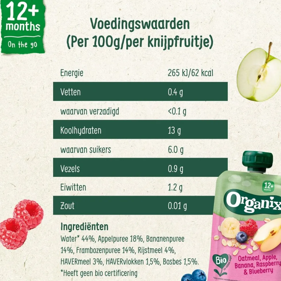 organix-12m-haver-appel-banaan-QxPeZWwe-1.webp Sale Organix 12+M Haver, Appel, Banaan, Aardbei & Bosbes Knijpfruit