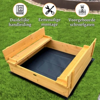 Online Rijoka Houten Zandbak 2 Banken Inclusief Grondzeil Inklapbaar 127x127