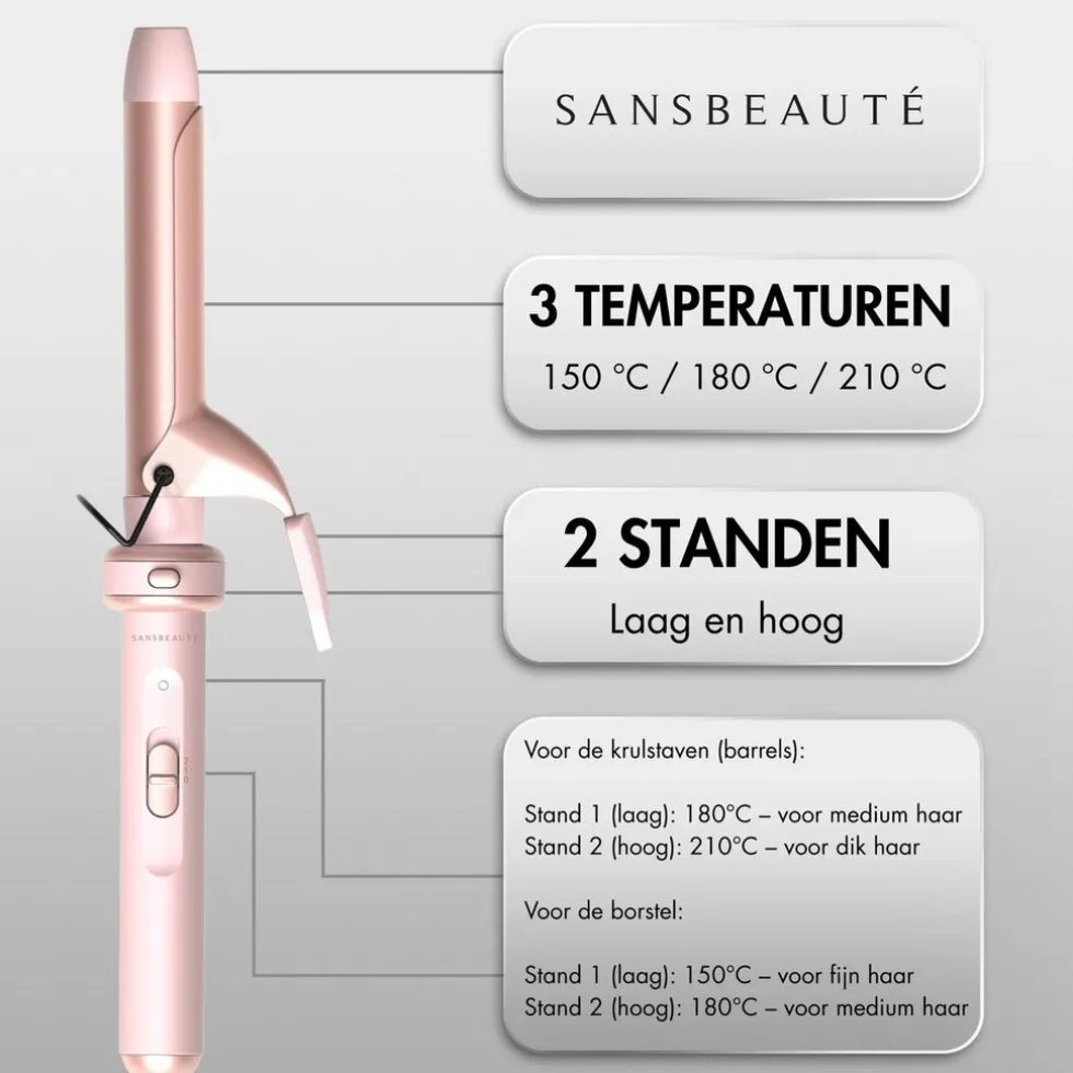 sansbeaut-6-in-1-krultang-met-GCYSYxkn-4.webp Hot Sansbeauté ® 6 In 1 Krultang Met Klem - 13mm Tot 38mm - Thermal Brush