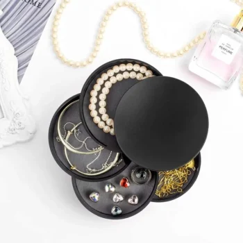 Fashion UNIQ Draaibare Ronde Sieradendoos / Organizer Met 4 Vakken - Zwart